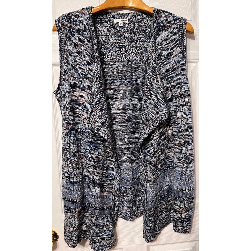 Sonoma Goods For Life Blue Space Dye‎ Open Front Knit Cardigan Vest Womens XL